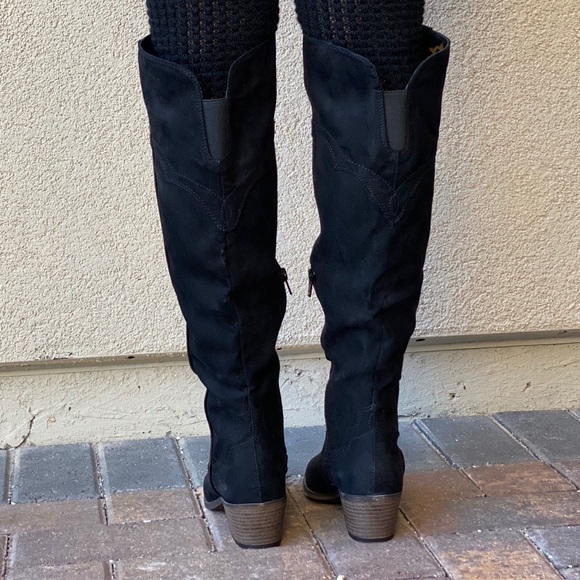 Black Western Style Over The Knee Low Heel Boots - Picture 5 of 12